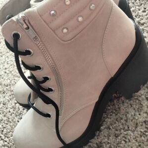 NOBO Size 8 Ivory Studded Side Zip Suede Ankle Boot